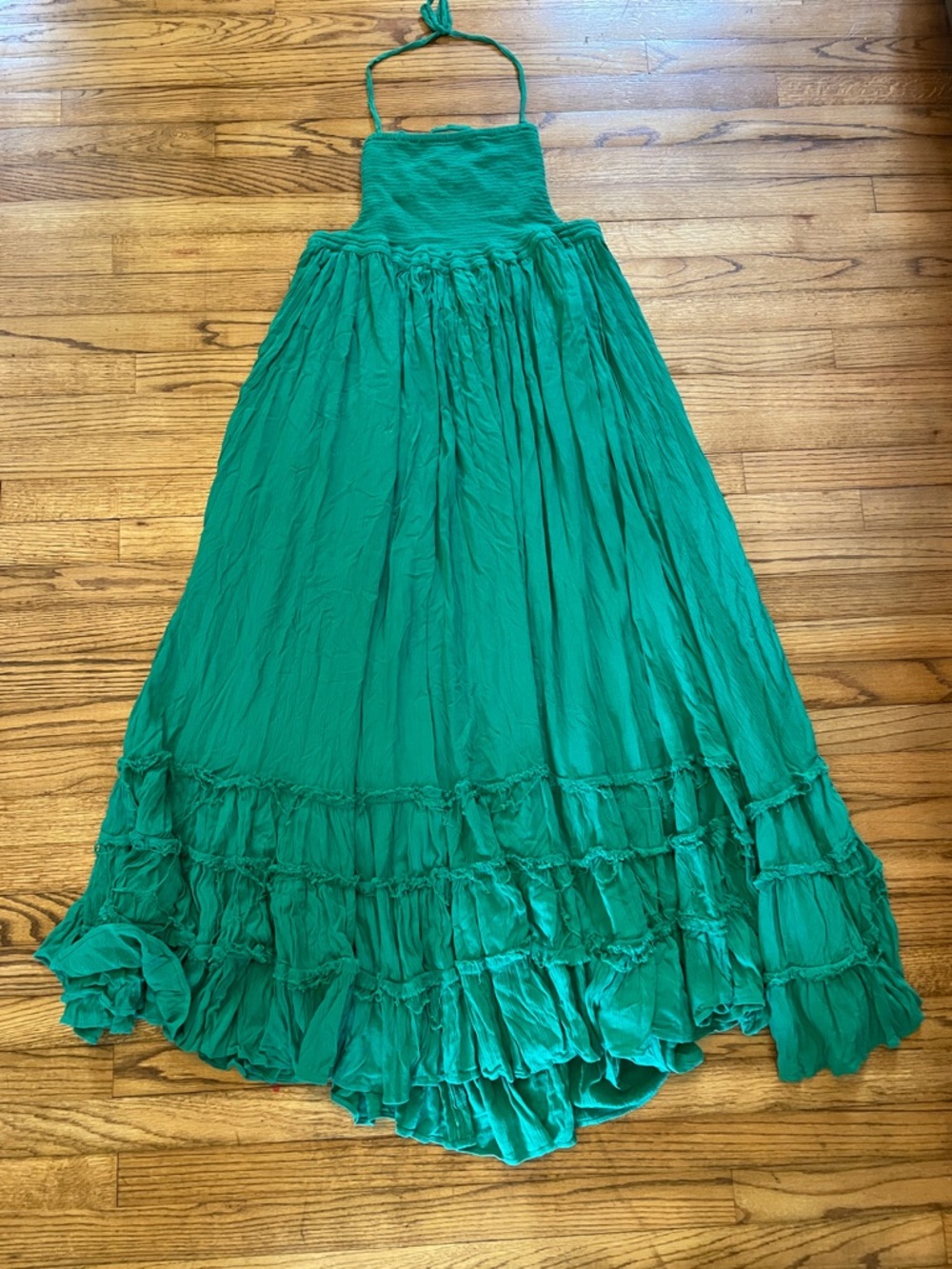 Free People Extra Tropical Emerald Green  Halter Tie Maxi Dress SzXS